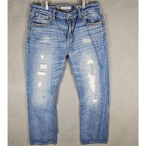 Buckle BKE Tyler Straight Jeans 36L 36x33 Mens Blue Denim Distressed Pants